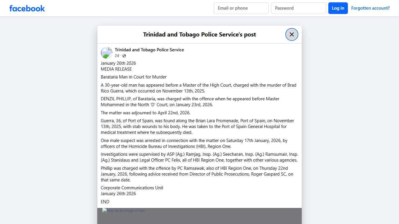 January 26th 2026... - Trinidad and Tobago Police Service Facebook