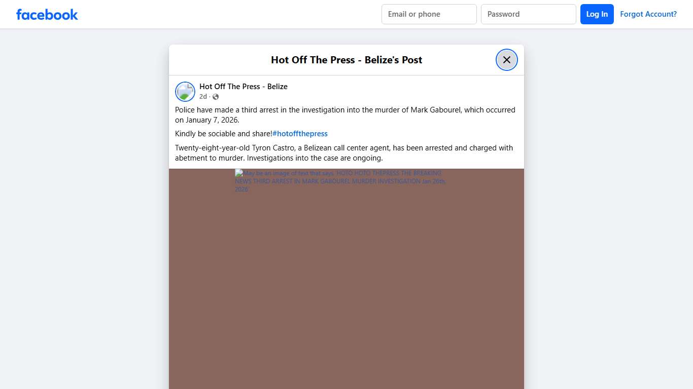 Police have made a third... - Hot Off The Press - Belize Facebook